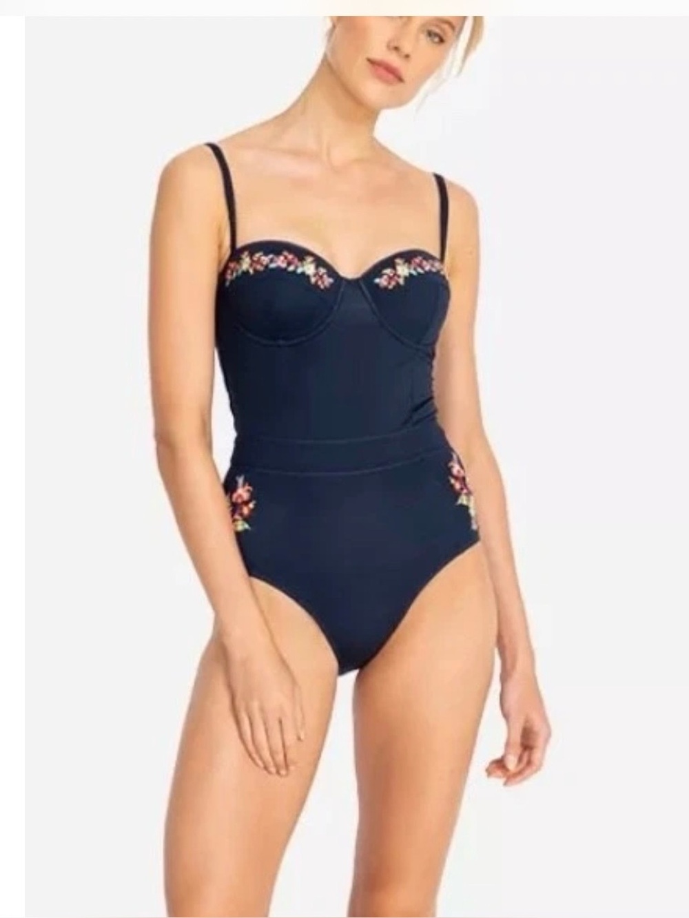 Johnny Was Navy Floral-Accent One-Piece Swimsuit